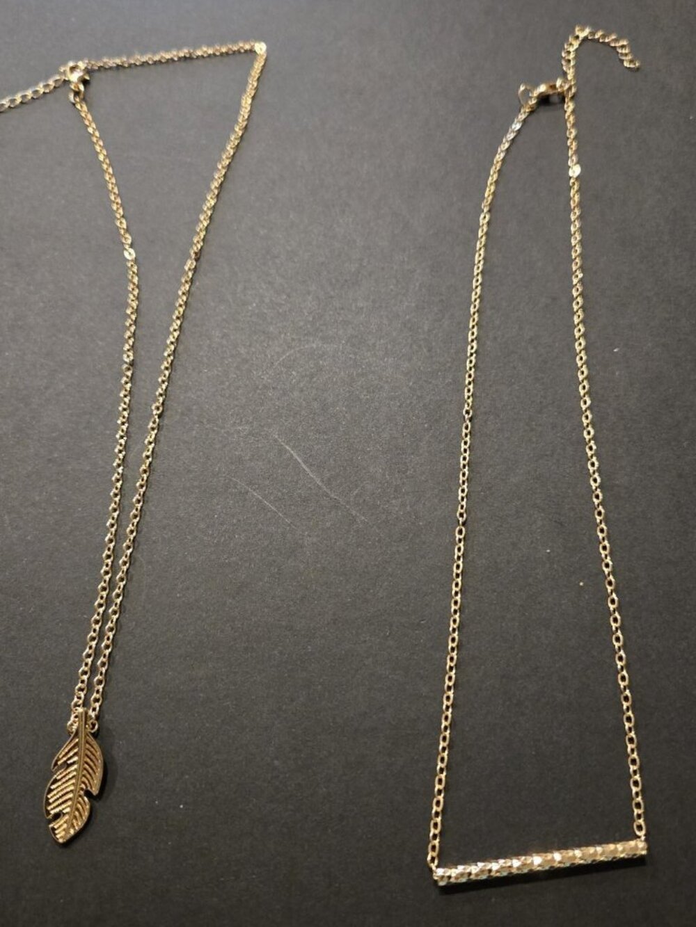 Gold Tone Bar Pendant & Leaf Pendant Necklace